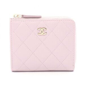 Chanel Round Wallet Quilted Pink Purple Leather